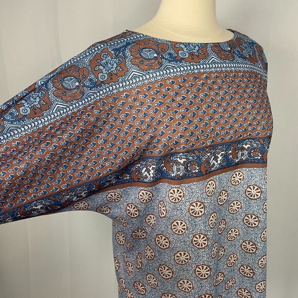 Vintage 70s Top Womens Size Small Blue Floral Boho Peasant Retro Casual Poly Vtg - Picture 3 of 15